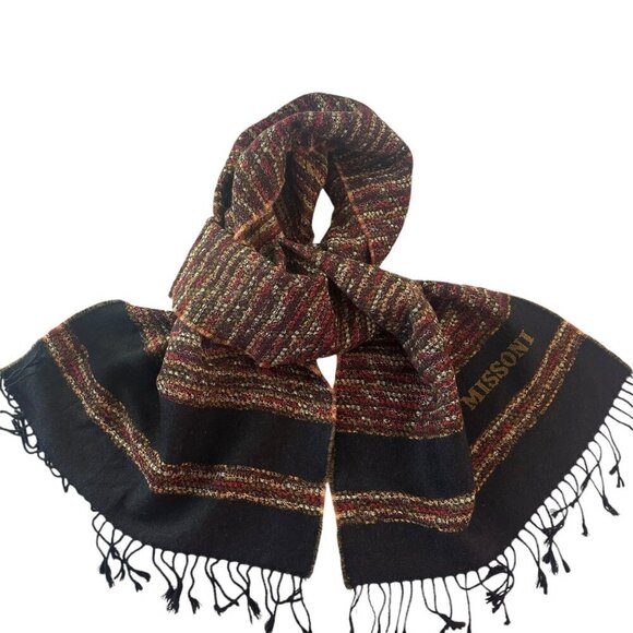 Missoni Italian Wool Fringe Trim Scarf Mens Womens Classic Luxury Multicolor - Picture 2 of 7